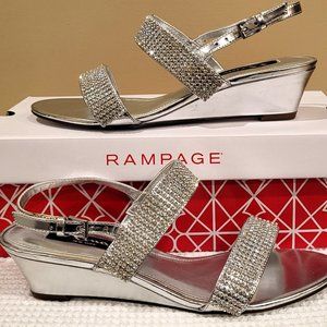 Nina New York Shoes Silver Lame' Rhinestone Glitter Womens 7 Bling Wedge Heels